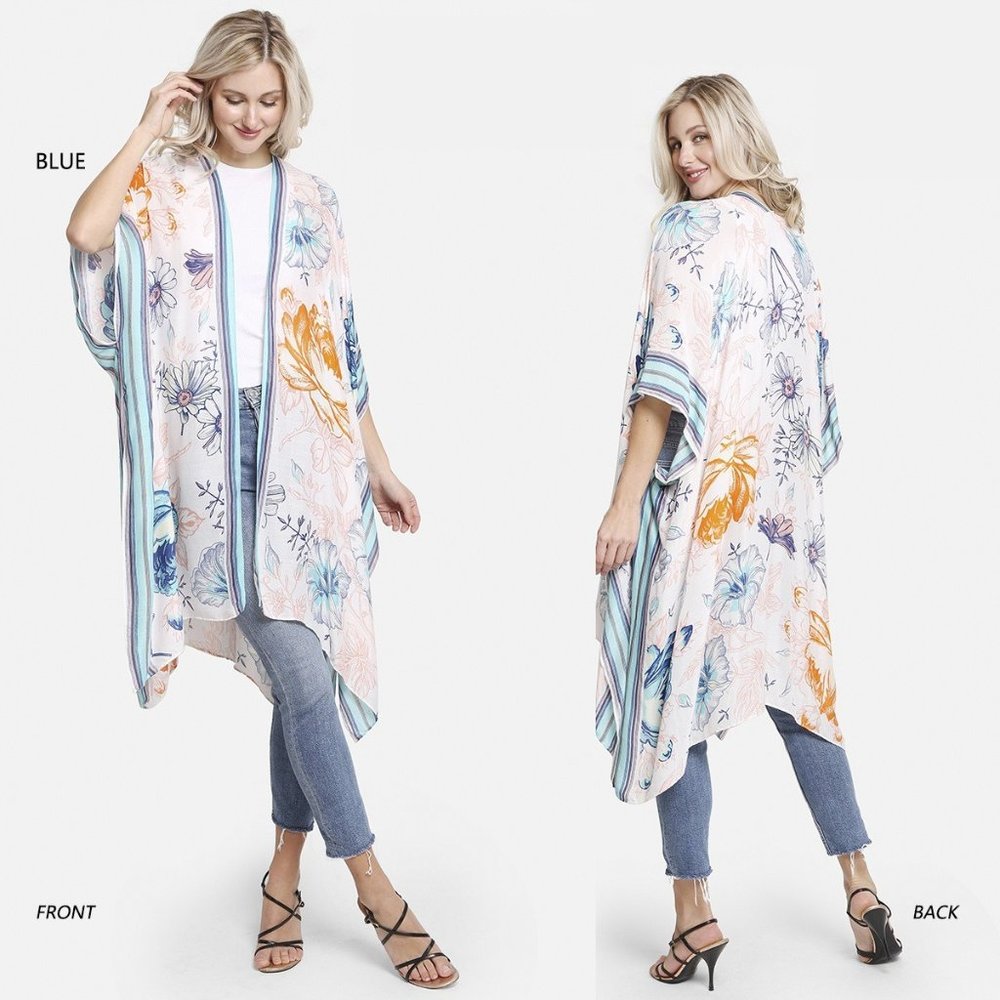 P/S Floral Print Cover up·Kimono·Wrap·Swimsuit Cover·Bikini Cover up·ComfyLuxe